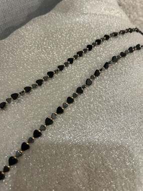 Heart Shaped Carved Hematite and Gold Plated Bead Long Necklace